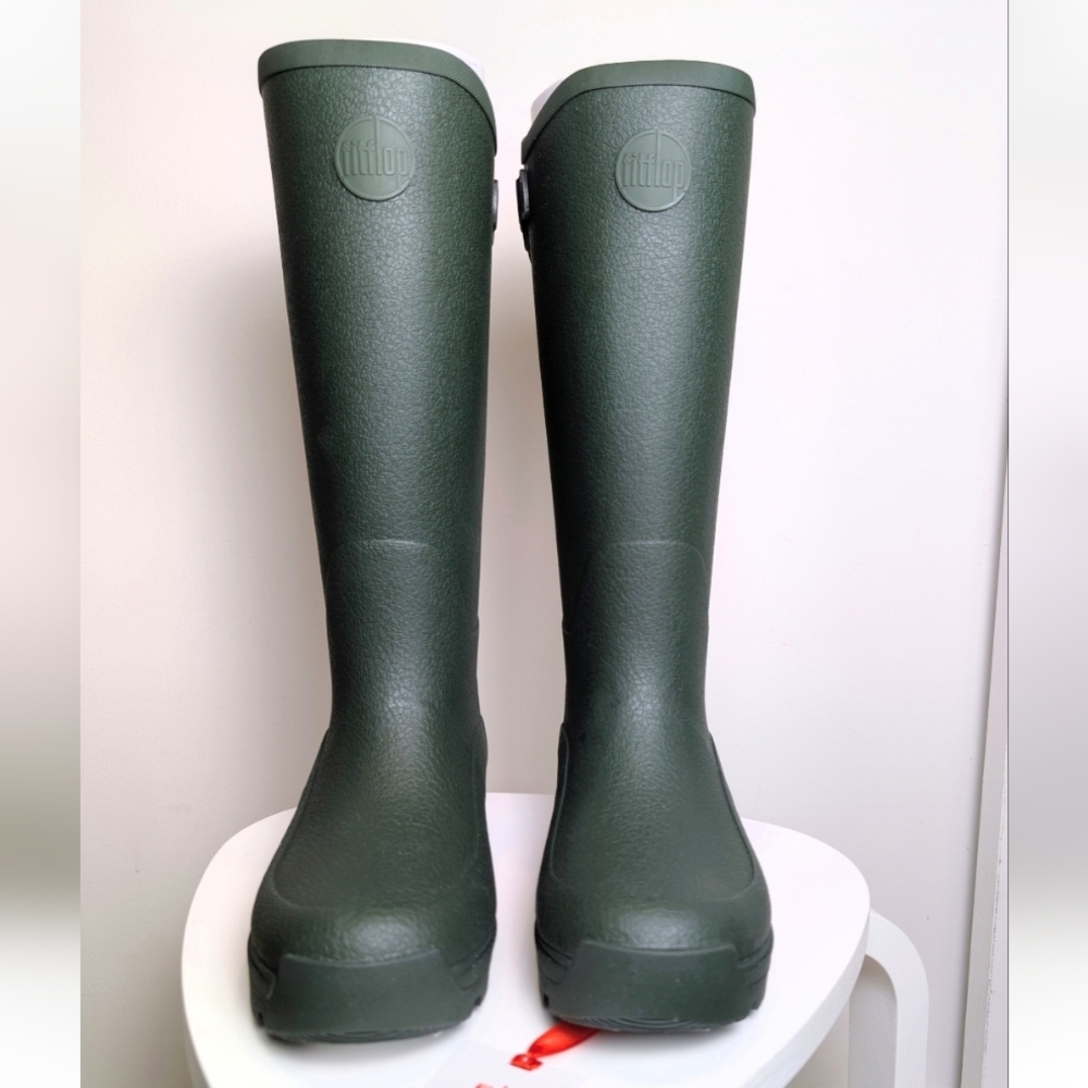 FitFlop Wonderwelly Deep Green Waterproof Tall Rubber Lug Sole Rain Boots Size 6 - Picture 2 of 13